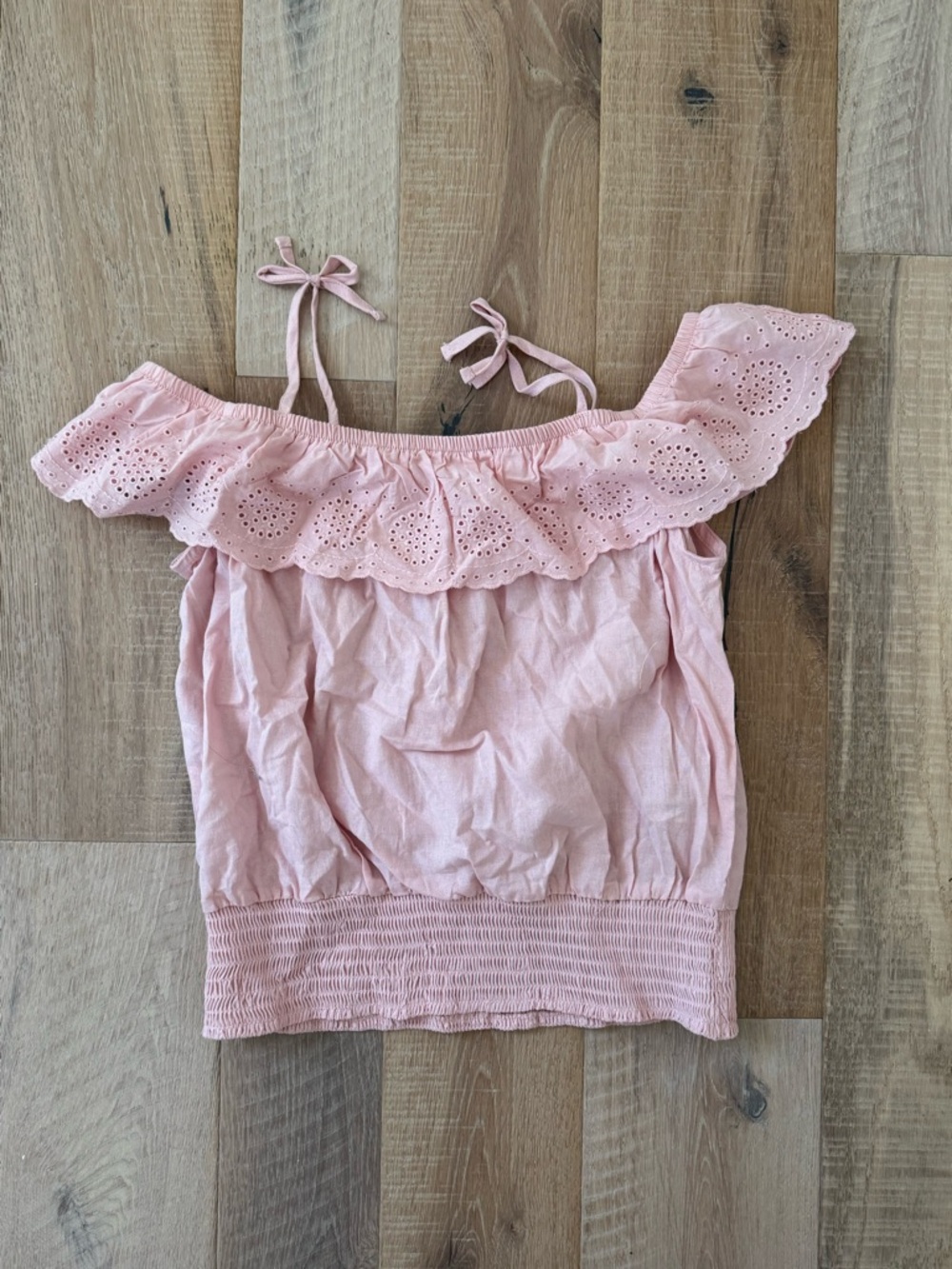 Carter's Light Pink Off the Shoulder Eyelet Ruffle Strap Top